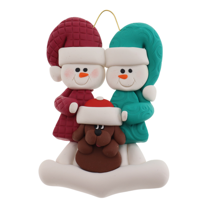 Snowman Couple with Brown Dog Ornament - New 2024