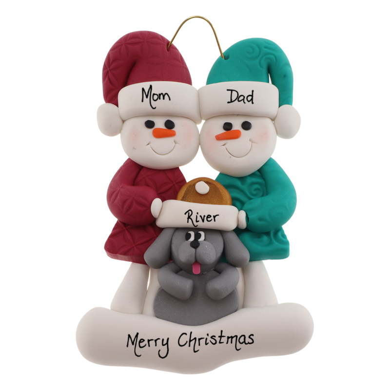Snowman Couple with Grey Dog Christmas Ornament