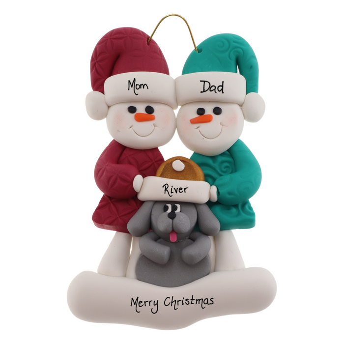 Snowman Couple with Grey Dog Ornament - New 2024