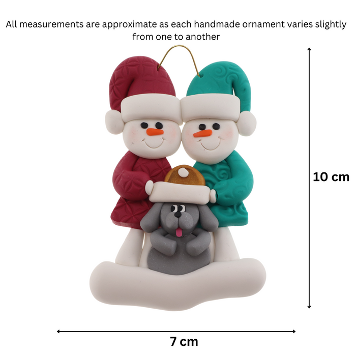 Snowman Couple with Grey Dog Ornament - New 2024