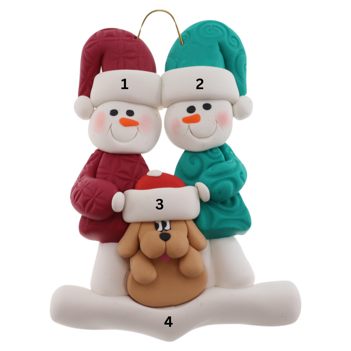 Snowman Couple with Tan Dog Ornament - New 2024