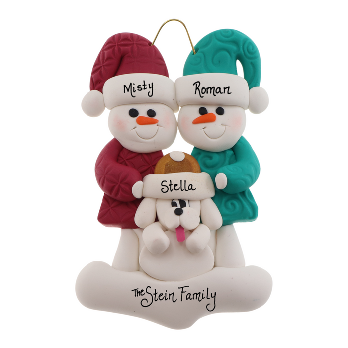 Snowman Couple with White Dog Ornament - New 2024