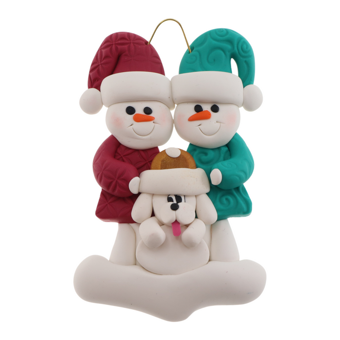 Snowman Couple with White Dog Ornament - New 2024