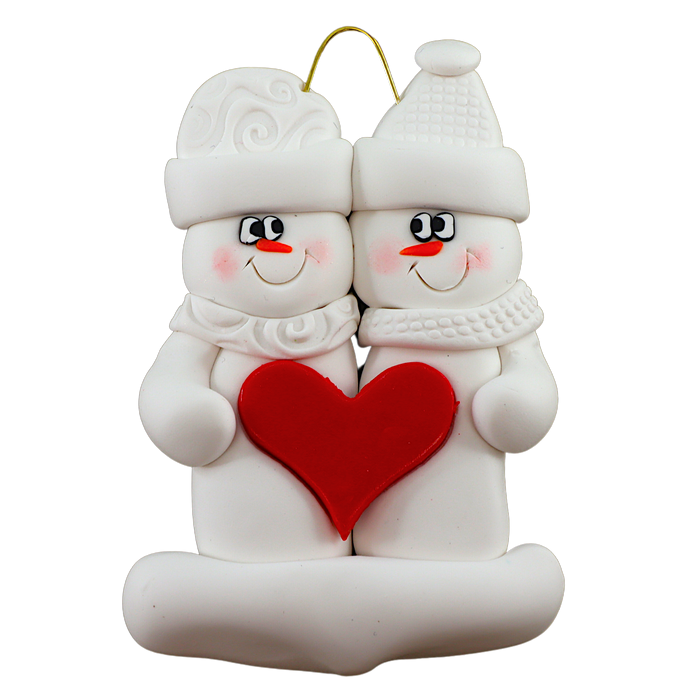 Holiday Heart Snowman Couple Ornament