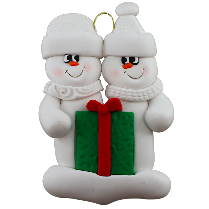 Holiday Present Snowman Couple Ornament