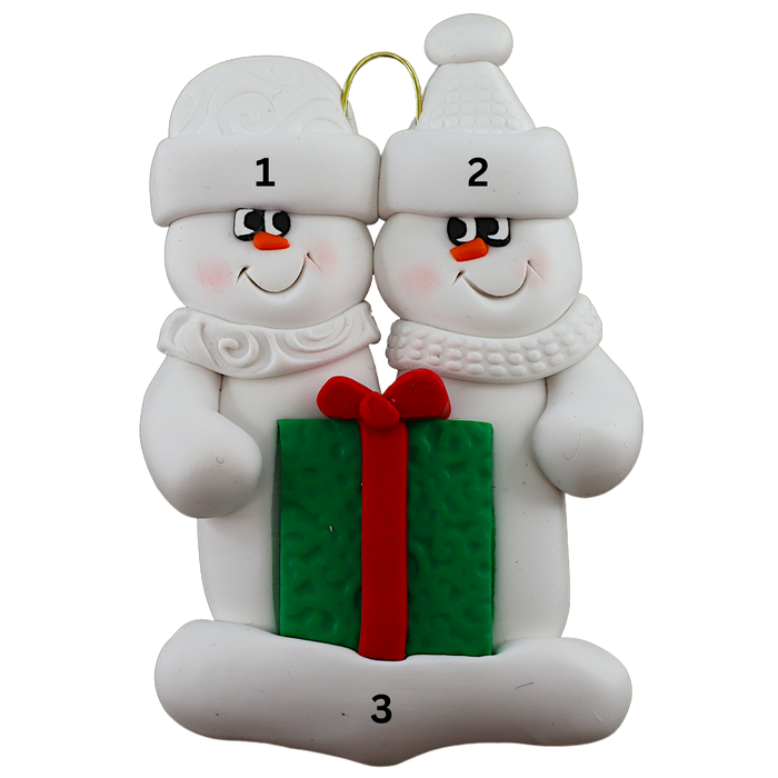 Holiday Present Snowman Couple Ornament