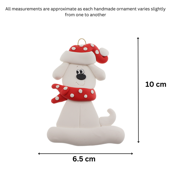 Dog with Polka Dot Scarf Ornament - White