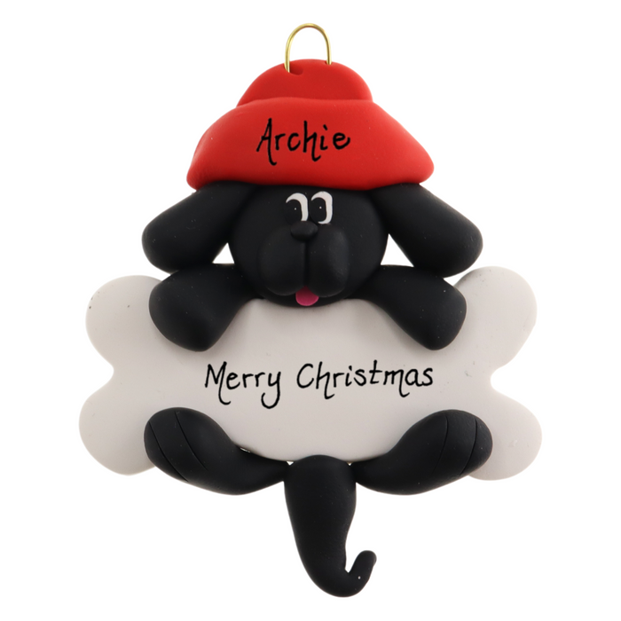 Dog Hanging on Bone Ornament - Black