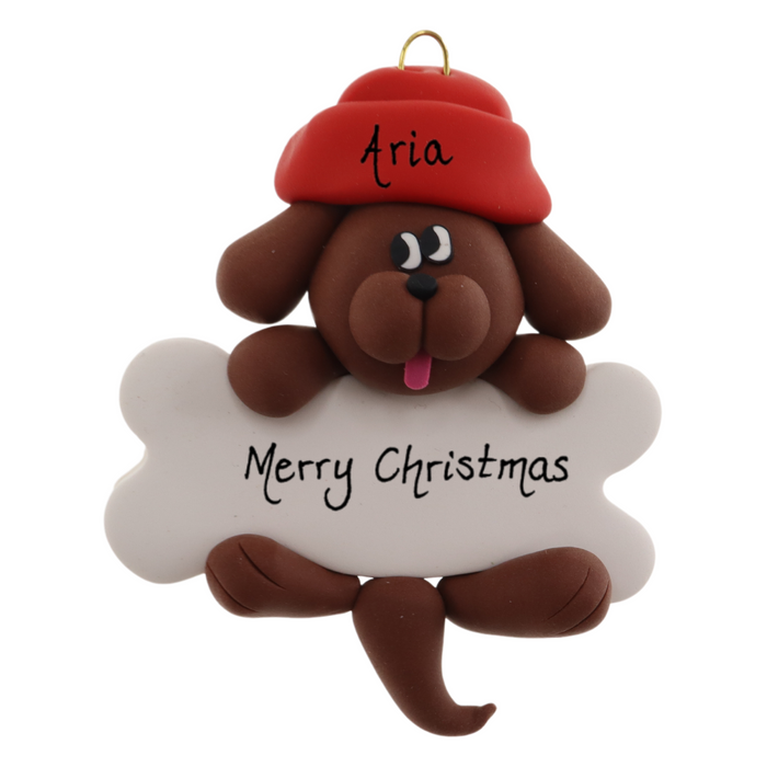 Dog Hanging on Bone Ornament - Brown