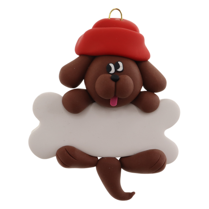 Dog Hanging on Bone Ornament - Brown