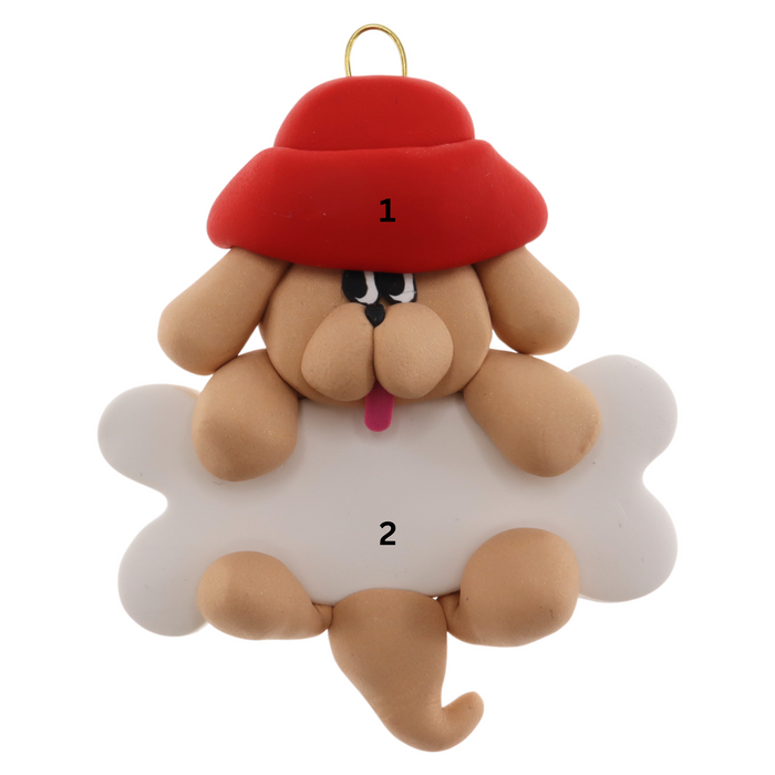 Dog Hanging on Bone Ornament - Tan