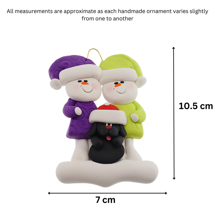 Snowman Couple with Black Dog Ornament