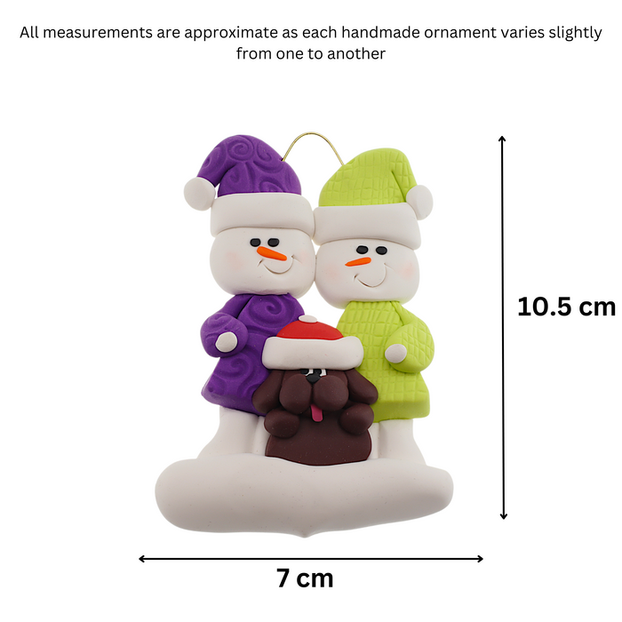 Snowman Couple with Brown Dog Ornament