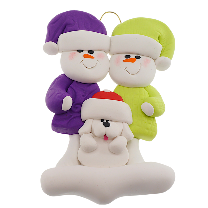Snowman Couple with White Dog Ornament