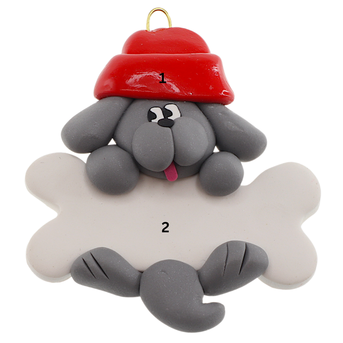 Dog Hanging on Bone Ornament - Grey