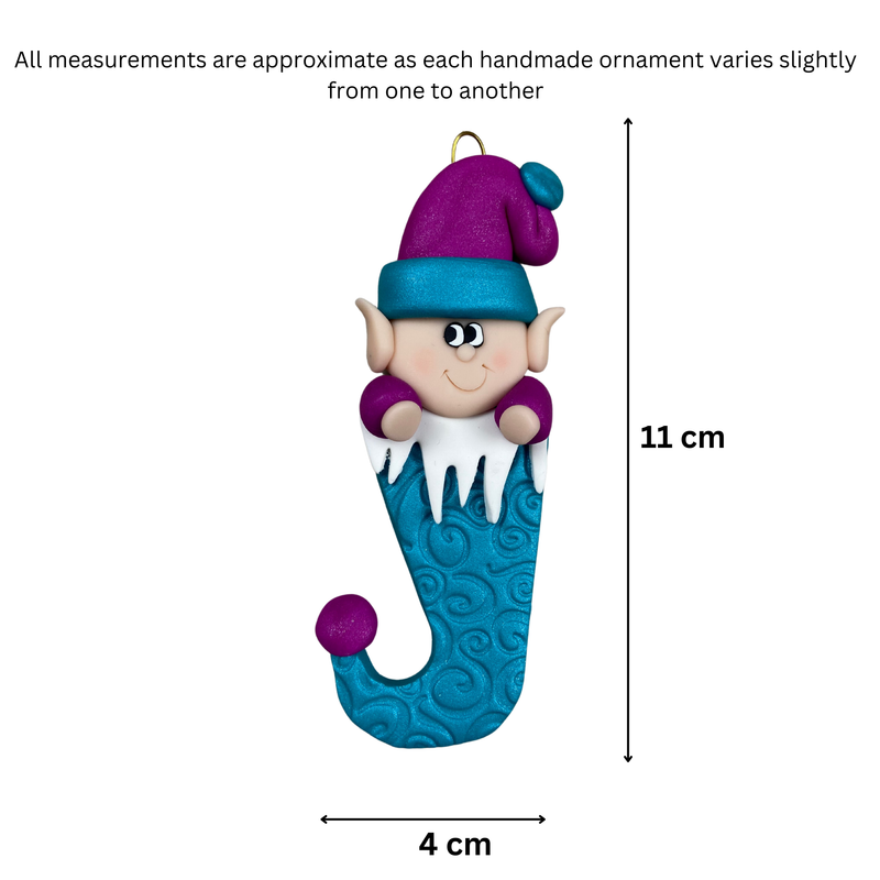 Elf in Stocking Christmas Ornament - Blue