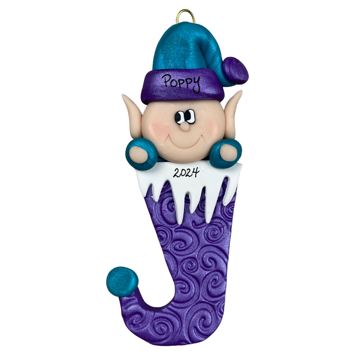 Holiday Elf in Stocking Ornament - Purple