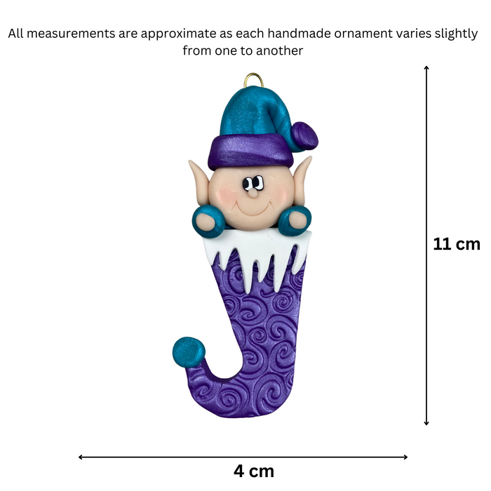 Holiday Elf in Stocking Ornament - Purple