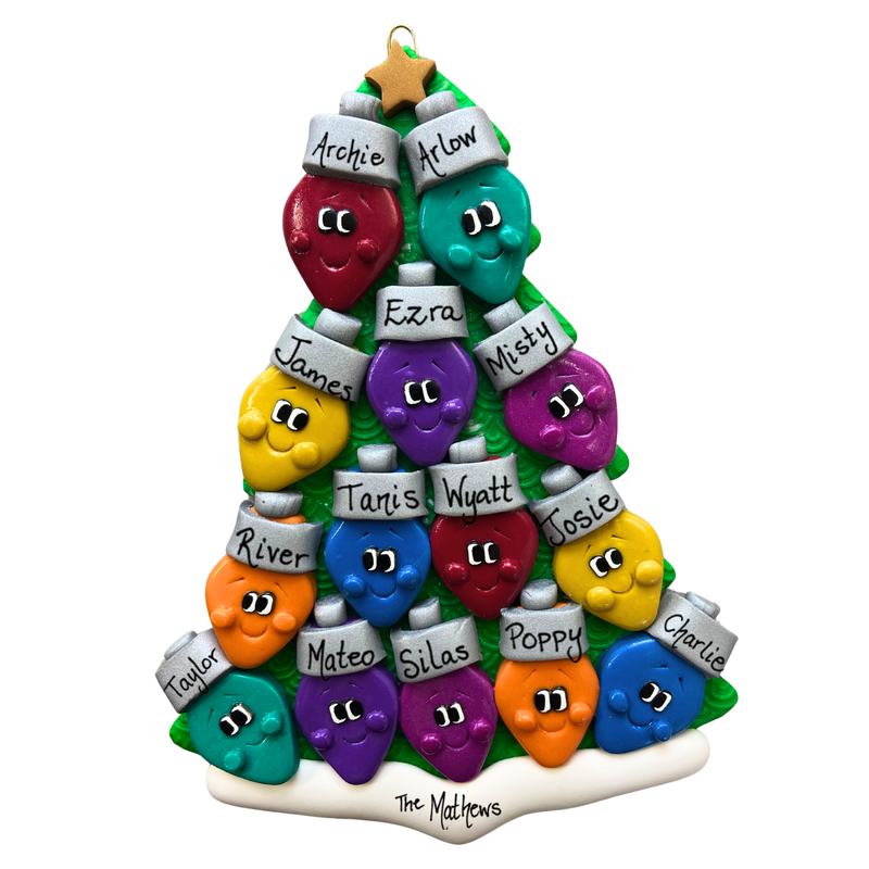 Light Bulb Family of 10 Christmas Ornament