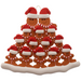 Family ornament with 14 brown gingerbread figures in red Christmas hats.