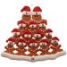 Family ornament with 14 brown gingerbread figures in red Christmas hats, numbered 1-15 for personalization.
