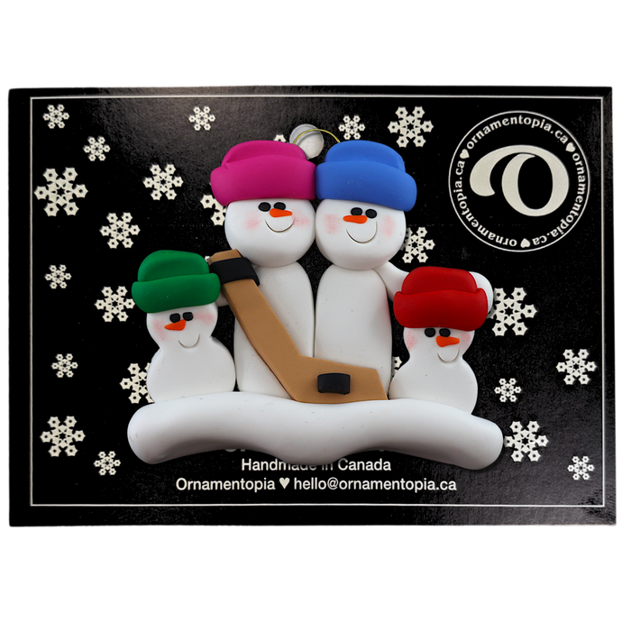 Hockey Snowmen Family of 4 Christmas Ornament