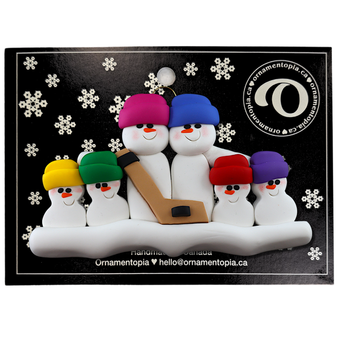 Hockey Snowmen Family of 6 Christmas Ornament