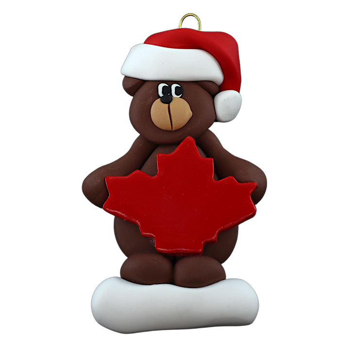 Holiday Bear with Maple Leaf Ornament