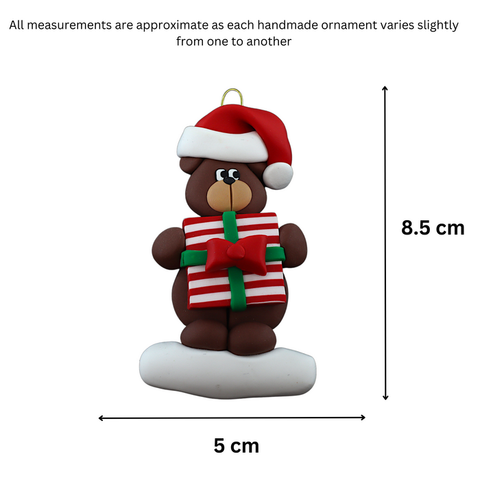 Holiday Bear with Present Ornament - Brown