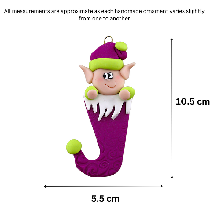 Holiday Elf in Stocking Ornament - Magenta Ornamentopia