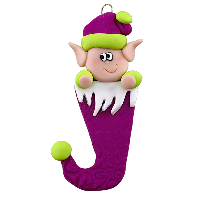Holiday Elf in Stocking Ornament - Magenta