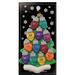 Christmas tree ornament decorated with 12 light bulbs with smiling faces, on display backing card.
