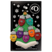 Christmas tree ornament decorated with 7 light bulbs with smiling faces, on display backing card.
