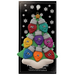 Christmas tree ornament decorated with 8 light bulbs with smiling faces, on display backing card.