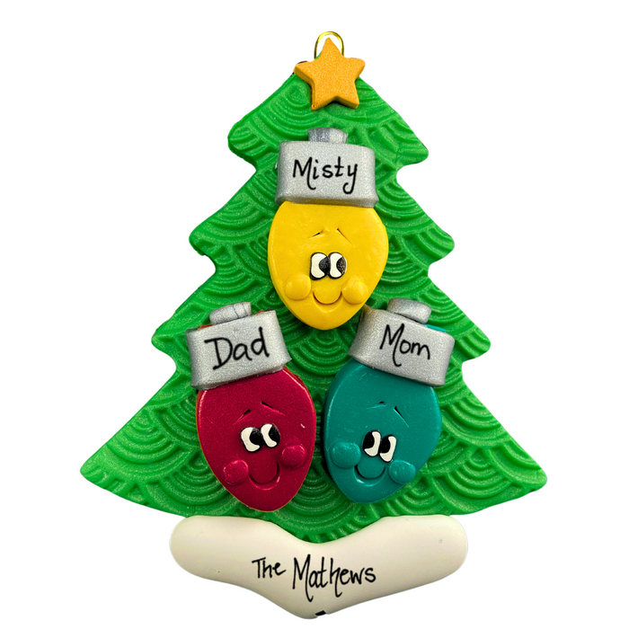 Light Bright Family of 3 Christmas Ornament