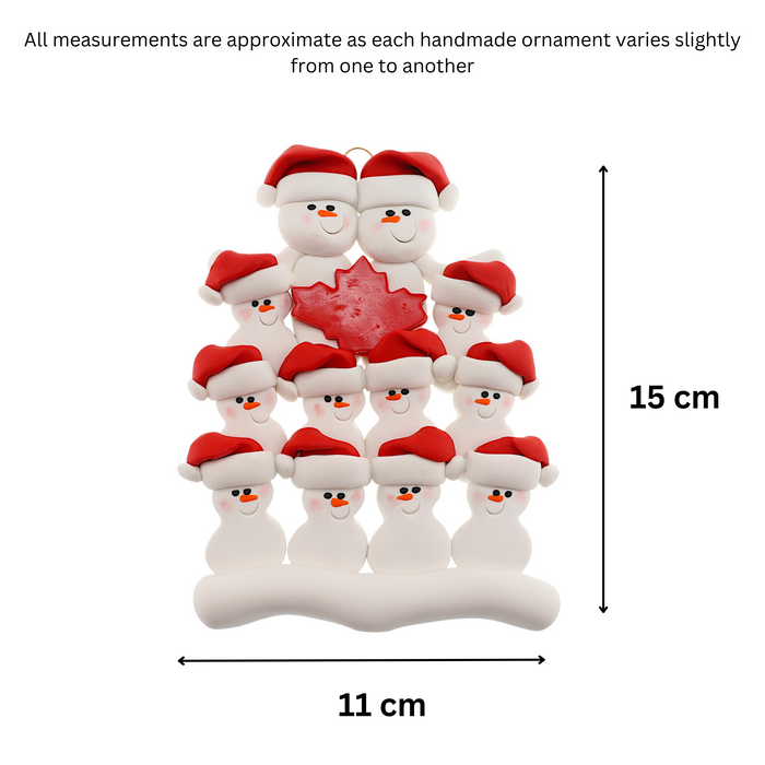 Maple Leaf Snowmen Family of 12 Ornament Ornamentopia