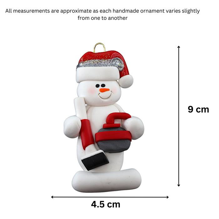 Snowman Curler Ornament - Red