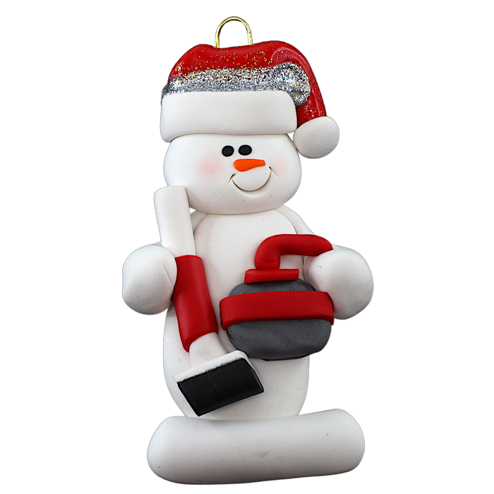 Snowman Curler Ornament - Red