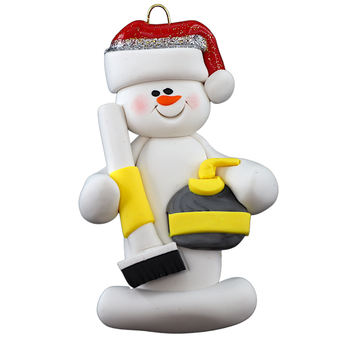 Snowman Curler Ornament - Yellow