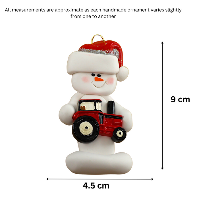 Snowman Farmer Ornament - Red Ornamentopia