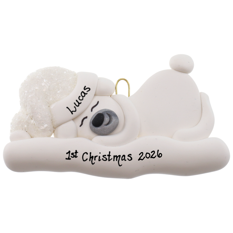 Polar Bear Baby Christmas Ornament - White Glitter