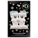 Family ornament with 2 polar bear figures in blue Christmas hats, on display backing card.