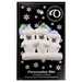 Family ornament with 3 polar bear figures in blue Christmas hats, on display backing card.