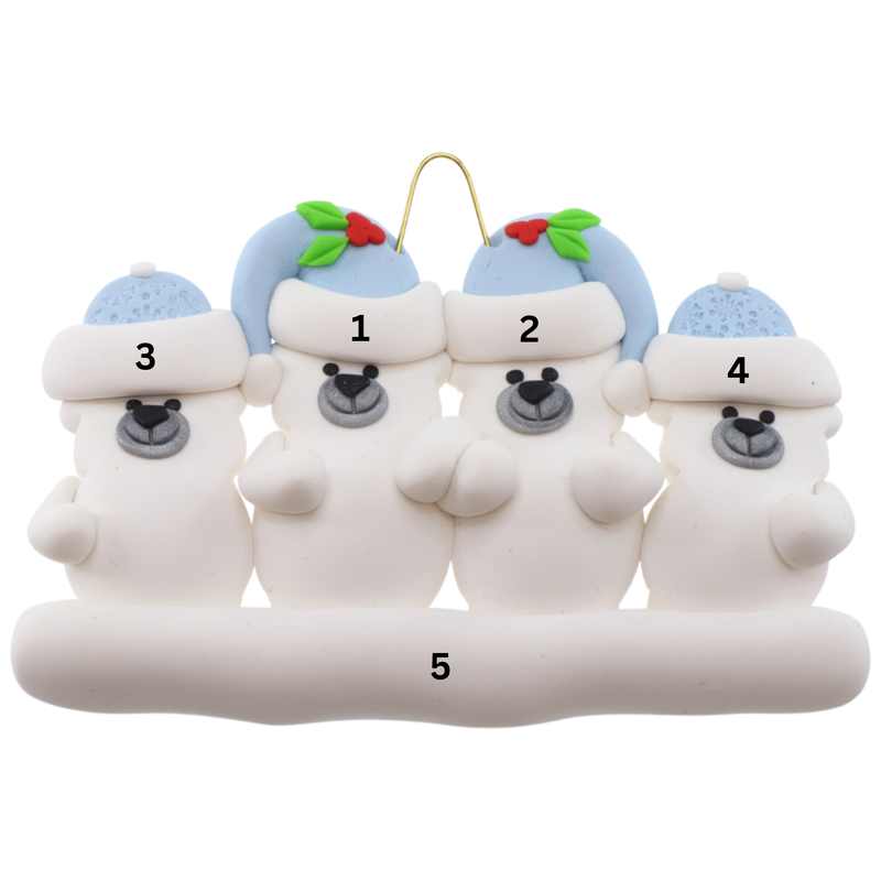 Polar Bear Family of 4 Christmas Ornament