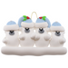 Family ornament with 4 polar bear figures in blue Christmas hats.