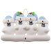 Family ornament with 4 polar bear figures in blue Christmas hats, numbered 1-5 for personalization.