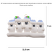 Family ornament with 5 polar bear figures in blue Christmas hats, graphed to show size (11.5x7cm).