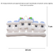 Family ornament with 6 polar bear figures in blue Christmas hats, graphed to show size (14x7cm).