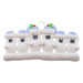 Family ornament with 6 polar bear figures in blue Christmas hats.