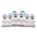 Family ornament with 6 polar bear figures in blue Christmas hats, personalized with names.
